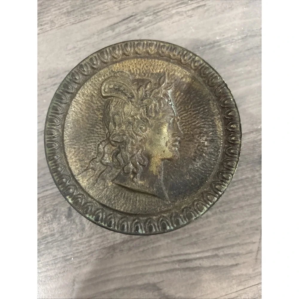 Antique Brass Round Large Door Handle W/Roman Greek Lady Face Engraved